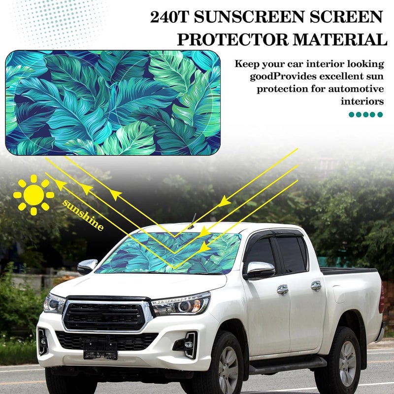 Woanger Windshield Sun Shade Foldable Car Front Window Covers for Car Accessories Sun Heat UV Rays Visor Protector Protection for Universal Cars SUV Truck(Leaf) - Image 2
