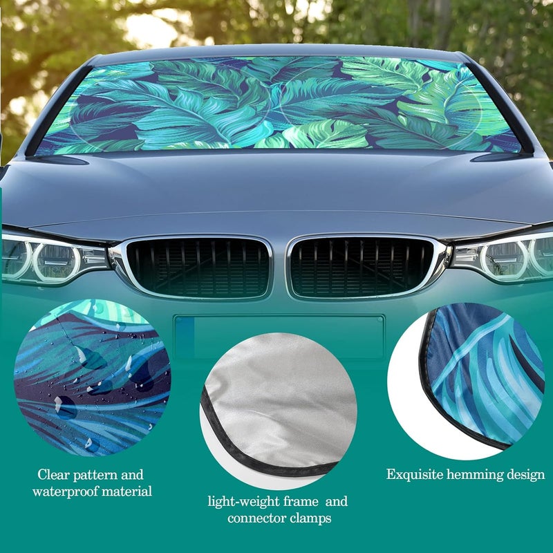 Woanger Windshield Sun Shade Foldable Car Front Window Covers for Car Accessories Sun Heat UV Rays Visor Protector Protection for Universal Cars SUV Truck(Leaf) - Image 5