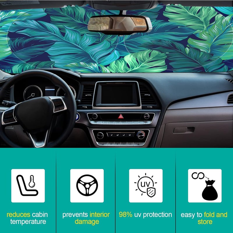 Woanger Windshield Sun Shade Foldable Car Front Window Covers for Car Accessories Sun Heat UV Rays Visor Protector Protection for Universal Cars SUV Truck(Leaf) - Image 4