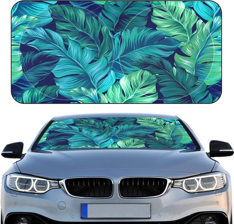 Woanger Windshield Sun Shade Foldable Car Front Window Covers for Car Accessories Sun Heat UV Rays Visor Protector Protection for Universal Cars SUV Truck(Leaf) - Image 1