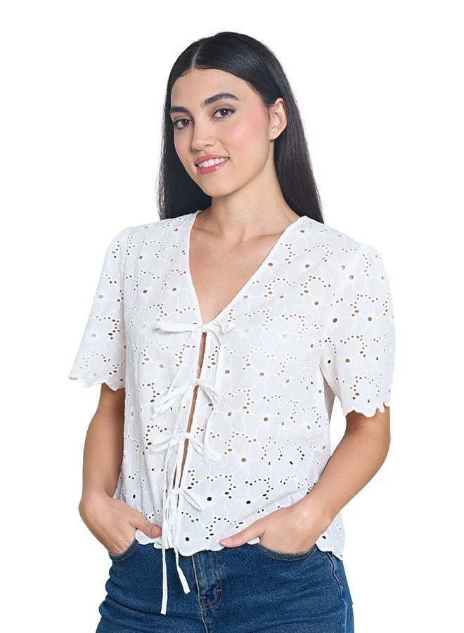 اشاراي Women's Short Sleeve Top With Front Ties  Comfortable Material, Breathable Daily Wear, Casual Fashion Outfit, Special Occasion Outfit, Trendy & Chic Apparel