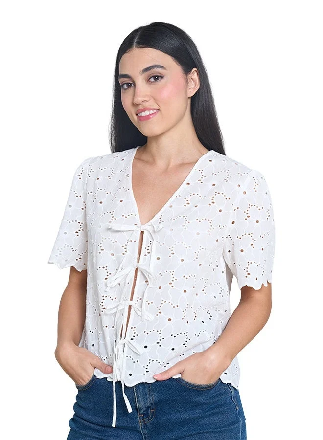 اشاراي Women's Short Sleeve Top With Front Ties  Comfortable Material, Breathable Daily Wear, Casual Fashion Outfit, Special Occasion Outfit, Trendy & Chic Apparel