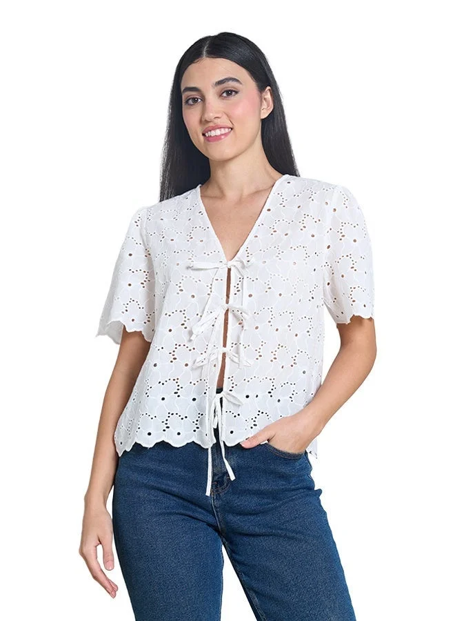 Asharae  Women's Short Sleeve Top With Front Ties  Comfortable Material, Breathable Daily Wear, Casual Fashion Outfit, Special Occasion Outfit, Trendy & Chic Apparel for Women | Best Price UAE