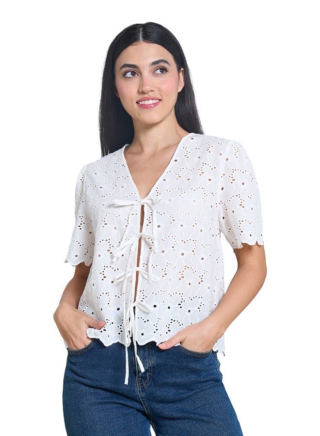 ASHARAE Women's Short Sleeve Top With Front Ties  Comfortable Material, Breathable Daily Wear, Casual Fashion Outfit, Special Occasion Outfit, Trendy & Chic Apparel - Image 3