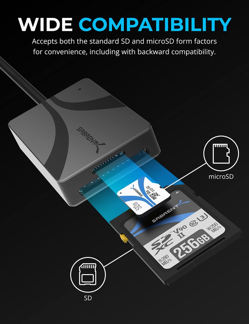 SABRENT USB Type-C Card Reader, Dual-Slot UHS-II SDXC and microSDXC SD 4.0 (CR-CSDM) - Image 4