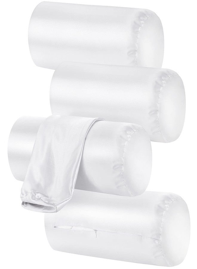 Remerry 4 Pack 16 x 6 Inches White Neck Roll Pillow Case Cover Only Round Bolster Cervical Roll Satin Cylinder Pillow Case Cover with Zipper - Image 1