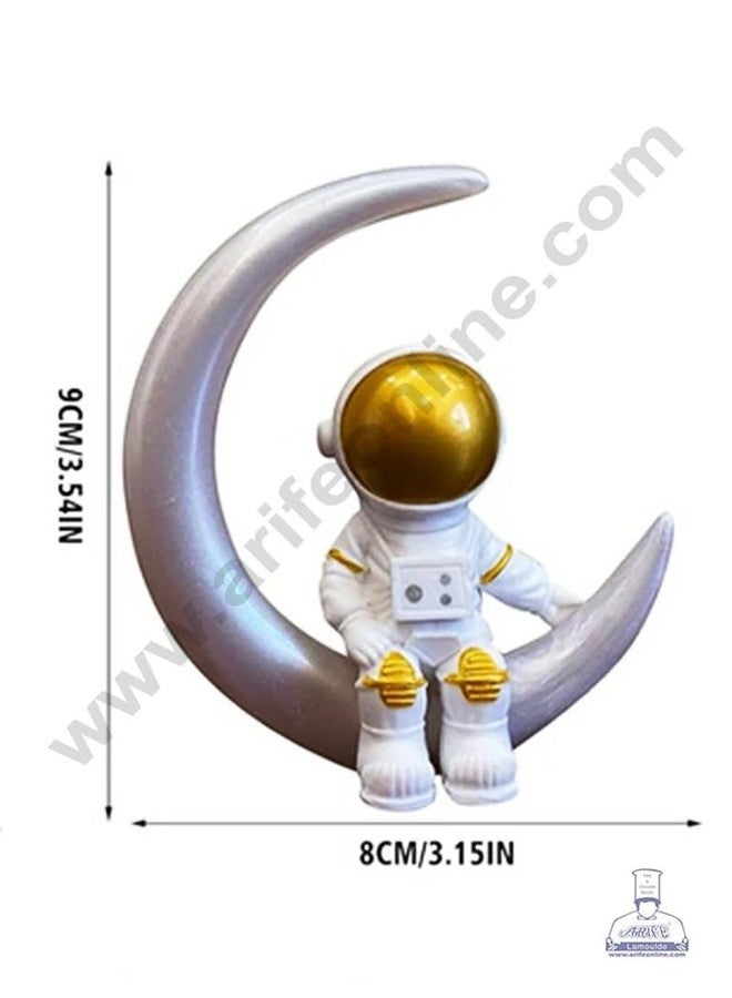 CAKE DECOR Starry Blue Space Astronaut Cake Topper Toy Decorative Space Theme Figurine for Kids Birthday Party DIY Fondant Decoration Cute Resin Miniature for Galaxy Rocket Planet Cakes - Bronze - Image 2