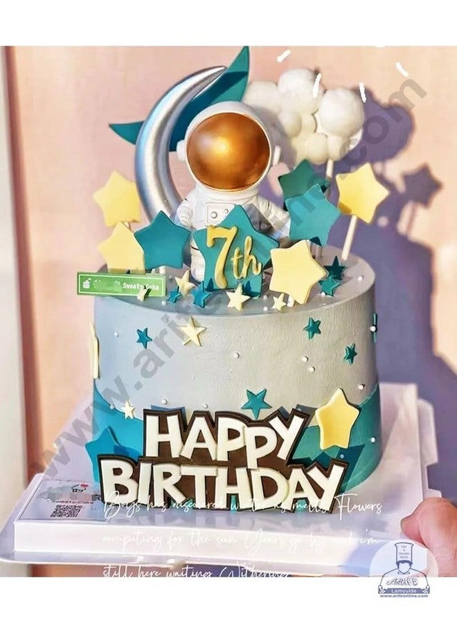 CAKE DECOR Starry Blue Space Astronaut Cake Topper Toy Decorative Space Theme Figurine for Kids Birthday Party DIY Fondant Decoration Cute Resin Miniature for Galaxy Rocket Planet Cakes - Bronze - Image 3