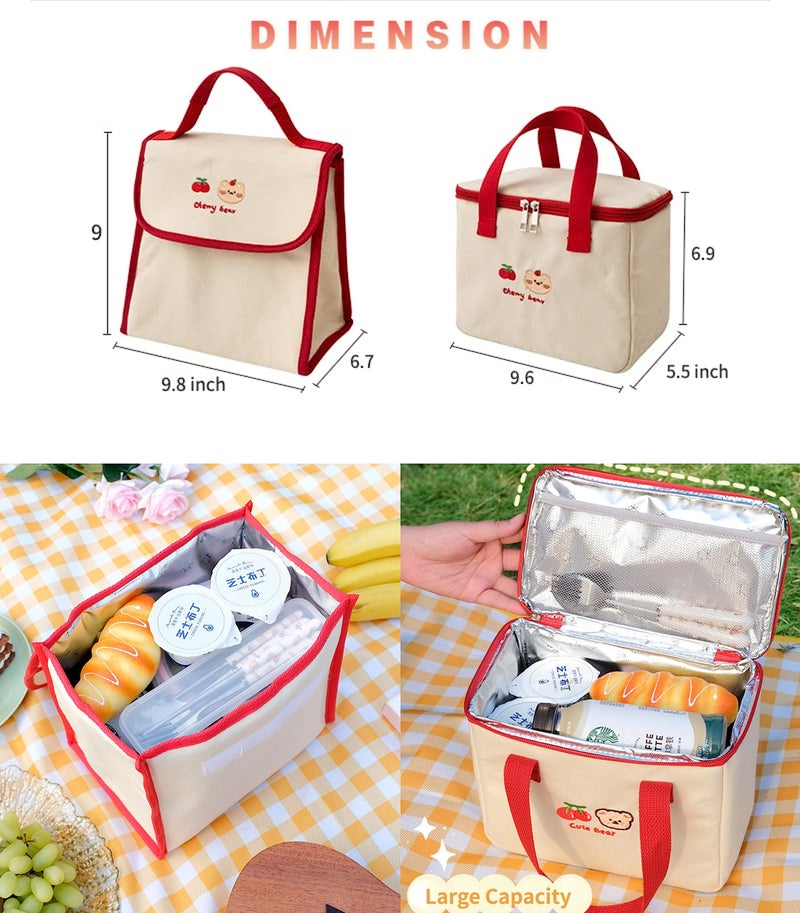 Richtrue Kawaii Lunch Bag For Girls Box Insulated Cute Bags Women Kids (Bear- Bucket) - Image 3