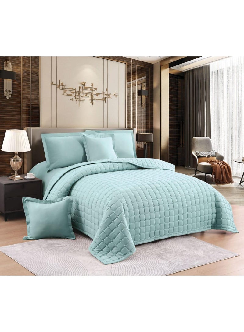 مون مفرش سرير نفر مضغوط – طقم مفارش 4 قطع لحاف مايكروفايبر ( 1 لحاف + 1 غطاء سرير مطاطي + 2 أغطية وسائد ديكورية ) يناسب سرير مقاس ‎120×200 سم‎ - Image 2