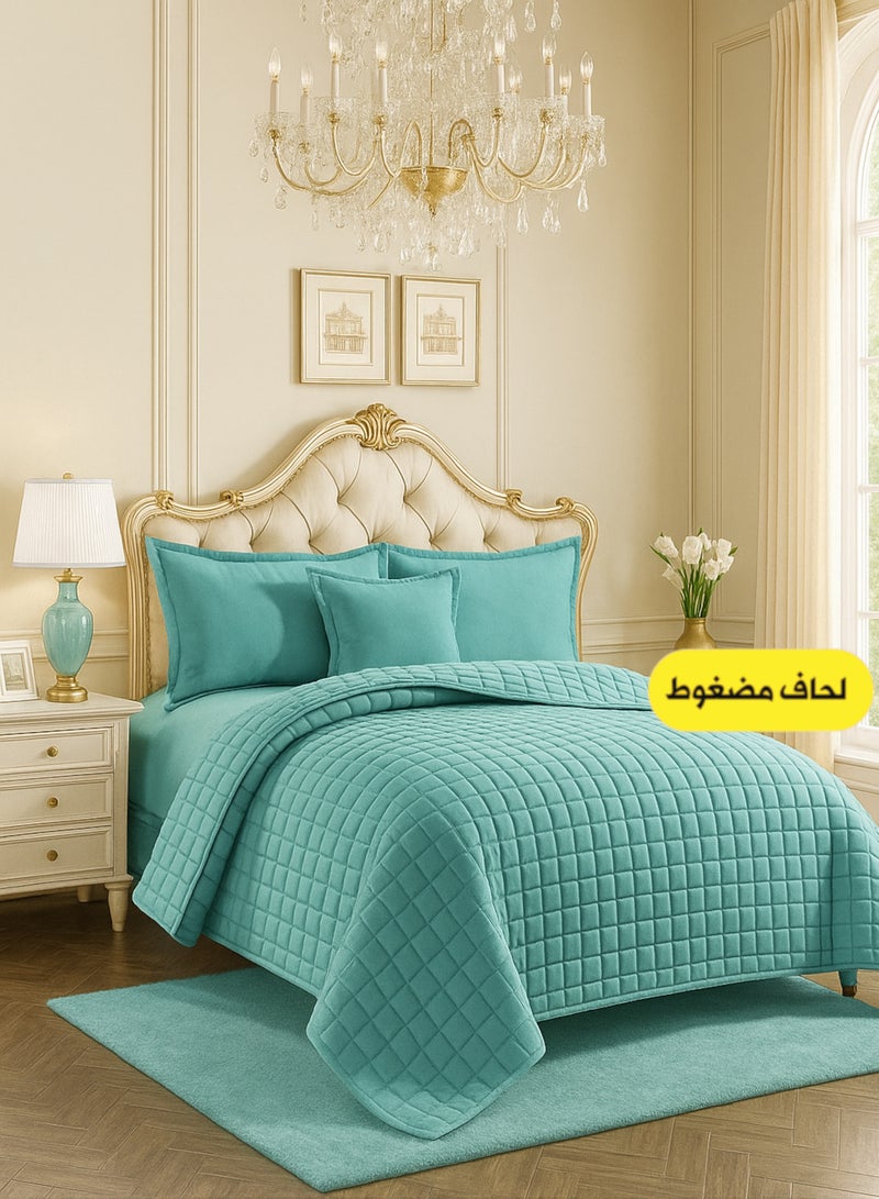 مون مفرش سرير نفر مضغوط – طقم مفارش 4 قطع لحاف مايكروفايبر ( 1 لحاف + 1 غطاء سرير مطاطي + 2 أغطية وسائد ديكورية ) يناسب سرير مقاس ‎120×200 سم‎ - Image 1