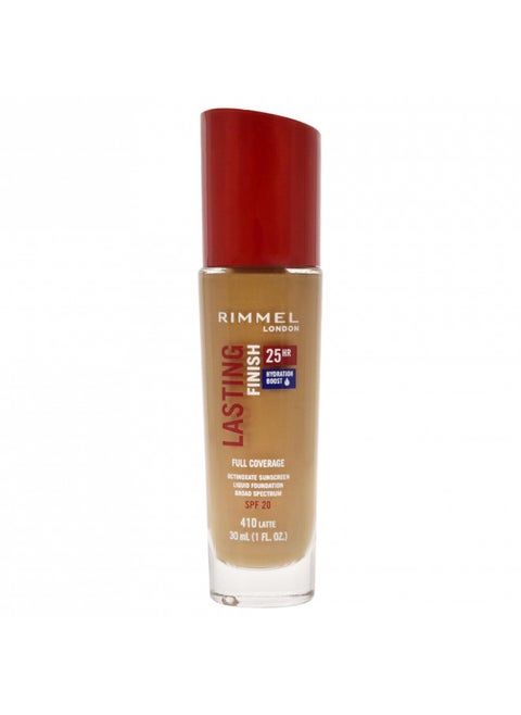 Rimmel London Lasting Finish 25HR - 410 Latte - Foundation, 25-Hour Wear, Full Coverage, Waterproof, 1oz