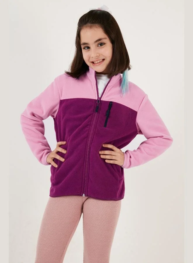 ليلا ليلا سويت شيرت قطبي للأطفال بياقة واقف وسحاب وجيوب بتصميم كتل ألوان