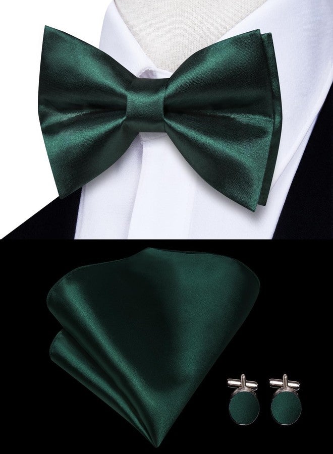 Hi-Tie Dark Green Satin Suspender for Men Suspenders Pre-tied Bow Tie Set Pocket Square Cufflinks Adjustable Y Shape 6 Clips Braces Tuxedo - Image 5