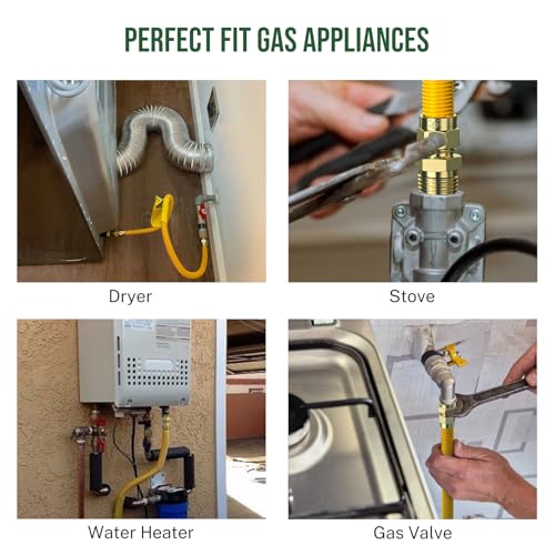 Alloxity 48" Flex Gas Line, Gas Dryer Connector Kit, Stove/Water Heater/Dryer Gas Line with Connectors 1/2" MIP 1/2"FIP 3/4"MIP, 5/8 in.OD(1/2 in. ID）Coated Corrugated Stainless Steel Tubing - Image 5