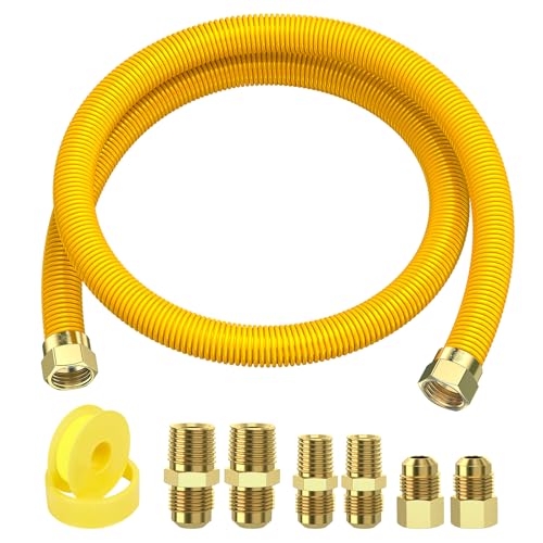 Alloxity 48" Flex Gas Line, Gas Dryer Connector Kit, Stove/Water Heater/Dryer Gas Line with Connectors 1/2" MIP 1/2"FIP 3/4"MIP, 5/8 in.OD(1/2 in. ID）Coated Corrugated Stainless Steel Tubing - Image 1