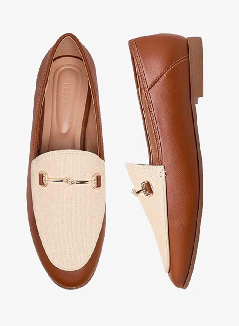 Celeste Women's Solid Slip-On Loafers with Metal Accent