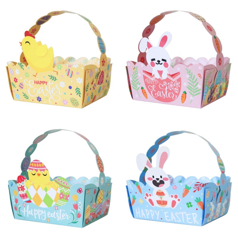Marrywindix 24pcs Small Easter Baskets Easter Paper Treat Boxe Cute Bunny Paper Baskets with Handles for Egg Hunt Game School Classrooms Party Favors Decoration - Image 1