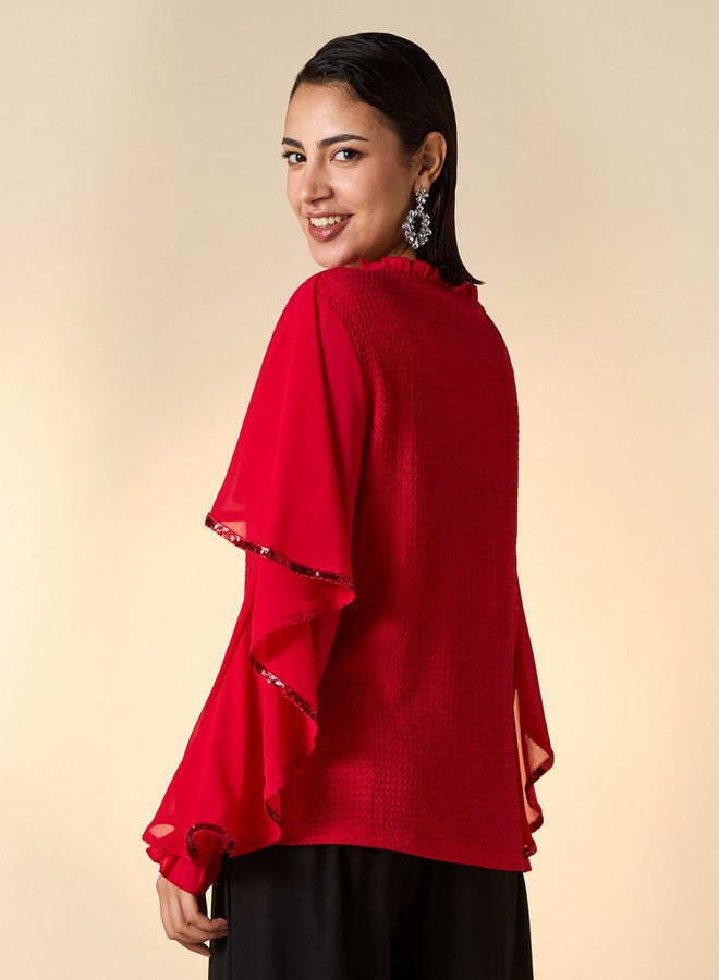 2Xtremz Textured Cape Top with Tie-Up Detail and Long Sleeves - Image 3