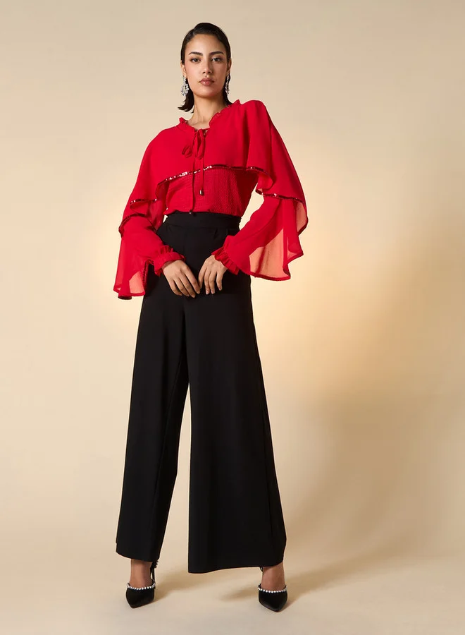 2Xtremz 2Xtremz Textured Cape Top with Tie-Up Detail and Long Sleeves
