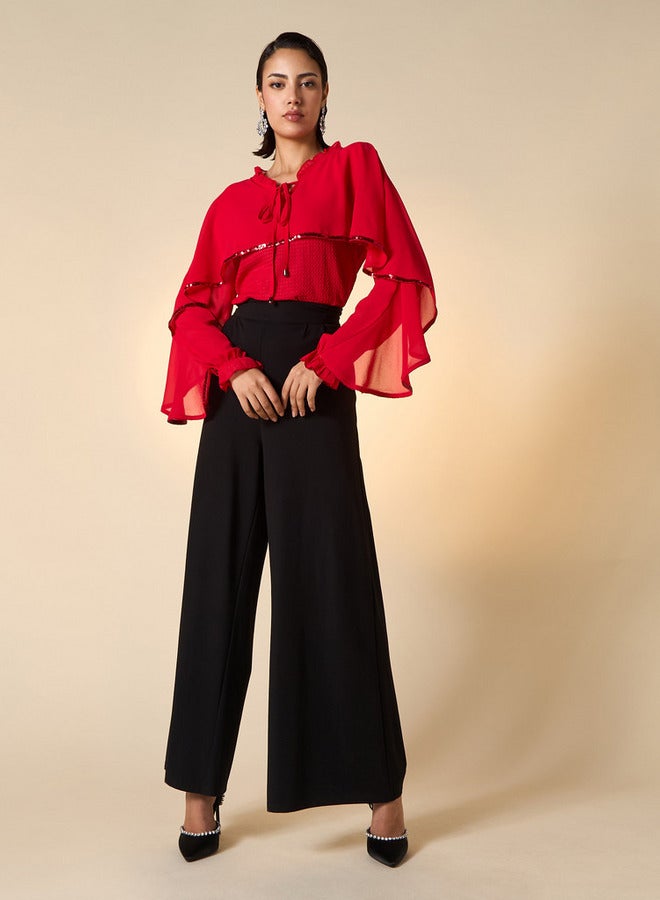 2Xtremz Textured Cape Top with Tie-Up Detail and Long Sleeves - Image 2