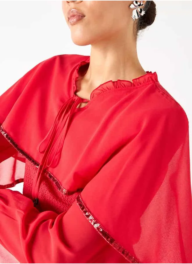 2Xtremz 2Xtremz Textured Cape Top with Tie-Up Detail and Long Sleeves