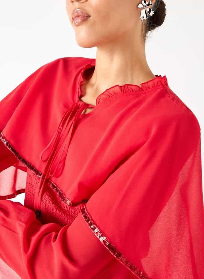 2Xtremz Textured Cape Top with Tie-Up Detail and Long Sleeves - Image 4