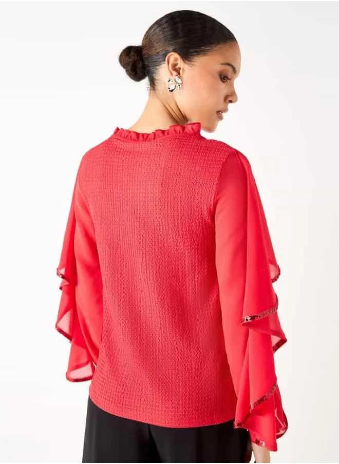 2Xtremz 2Xtremz Textured Cape Top with Tie-Up Detail and Long Sleeves