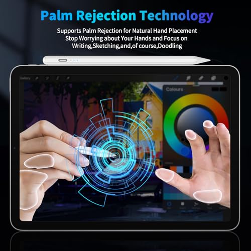 AMZBOSS Stylus Pen for iPad 2018-2025, USB C Fast Charging Magnetic Pen with Tilt Sensitivity & Palm Rejection, Pencil for iPad a16/6/7/8/9/10/11, iPad Pro 11"/12.9"/M4, IPad Air 3/4/5/M2/M3, White - Image 5