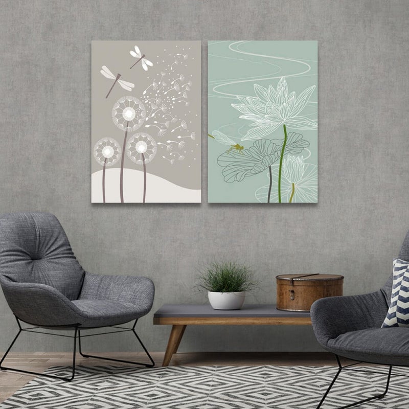 Marktna Double canvas print with a floral design, total size 100 x 70 cm - Image 1
