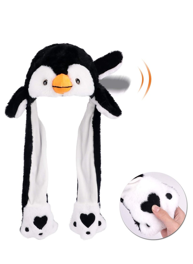 SYOSI Penguin Hat with Ears Moving Jumping Pop Up Beating Hat Plush Holiday Cosplay Dress Up Funny Gift for Kids Boys Girls Black  - Image 1