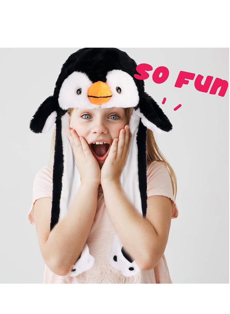 SYOSI Penguin Hat with Ears Moving Jumping Pop Up Beating Hat Plush Holiday Cosplay Dress Up Funny Gift for Kids Boys Girls Black  - Image 2