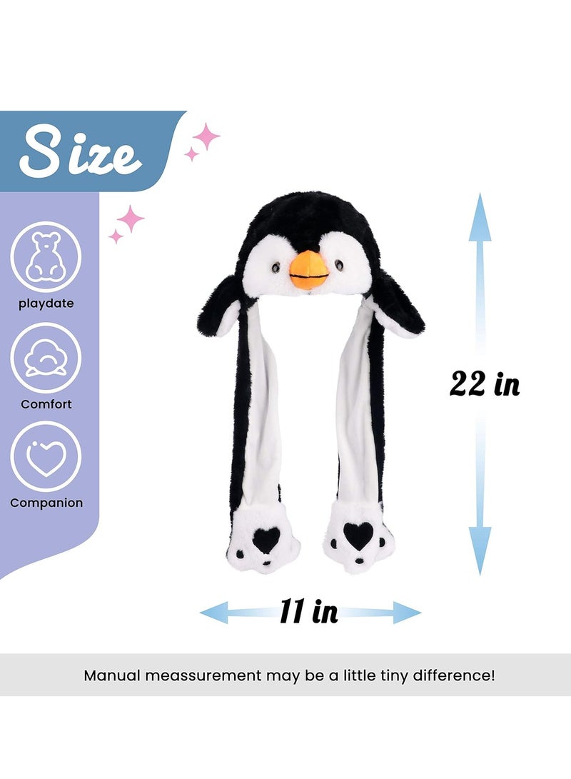 SYOSI Penguin Hat with Ears Moving Jumping Pop Up Beating Hat Plush Holiday Cosplay Dress Up Funny Gift for Kids Boys Girls Black  - Image 3