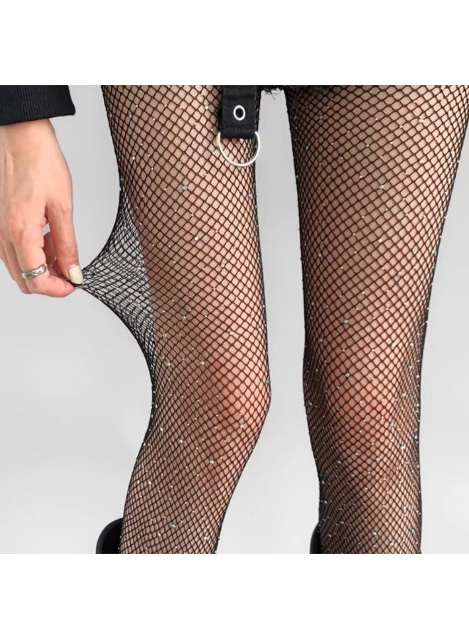 Joychic Fashion Shiny Diamond Women's Stockings Slim Fit Shiny Rhinestones Mesh Nylon Stockings Fishnet Tights Pantyhose Luxury with Diamonds Black Stockings  - Image 2
