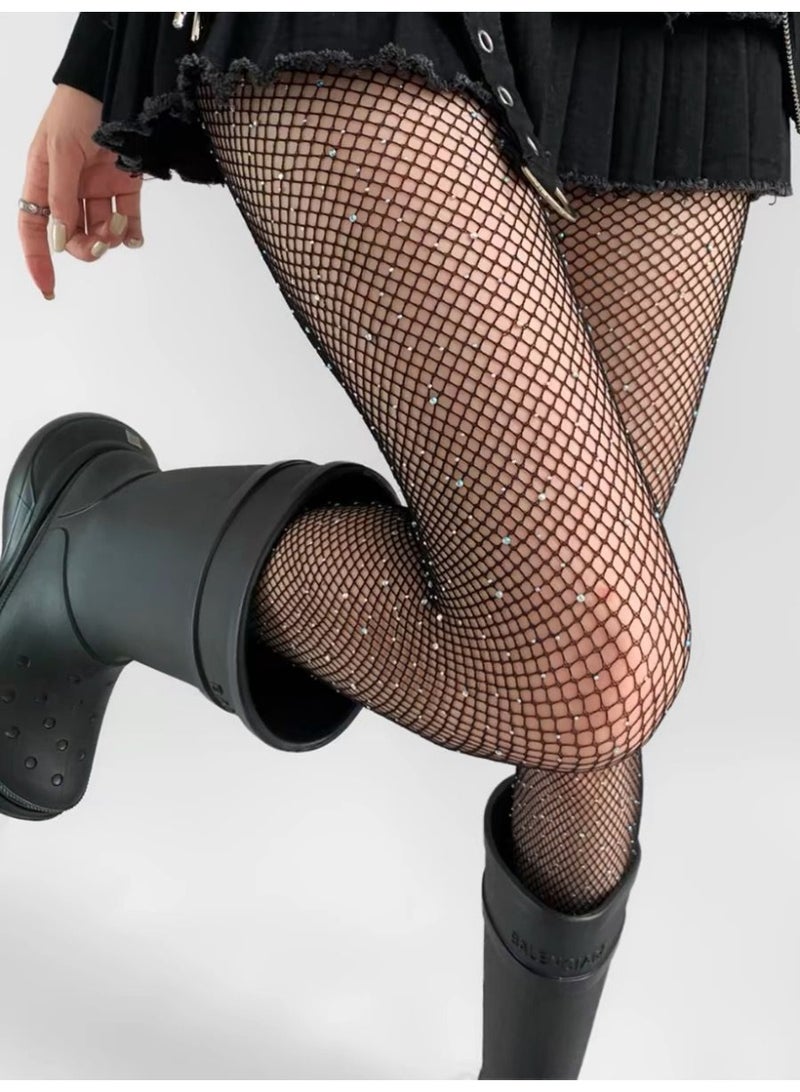 Joychic Fashion Shiny Diamond Women's Stockings Slim Fit Shiny Rhinestones Mesh Nylon Stockings Fishnet Tights Pantyhose Luxury with Diamonds Black Stockings  - Image 3
