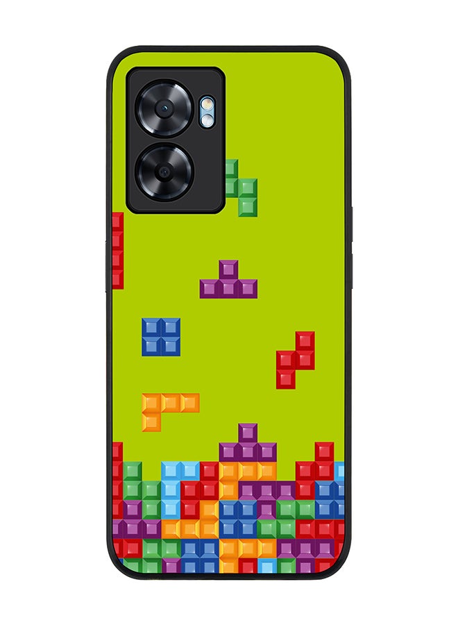 Stylizedd Rugged Black edge case for Oppo A77 5G / Oppo A57 5G, Slim fit Soft Case Flexible Cover - Tetris (Green) - Image 1