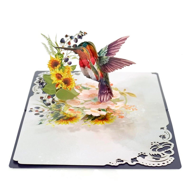 CUT POPUP.COM CUTPOPUP Hummingbird Birthday Card Pop Up, Mothers Day, 3D Popup Greeting Card, Birthday Card for Women (Hummingbird Sunflower) - Image 2