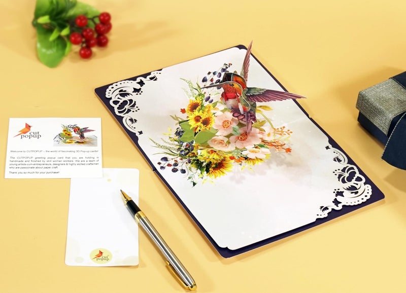 CUT POPUP.COM CUTPOPUP Hummingbird Birthday Card Pop Up, Mothers Day, 3D Popup Greeting Card, Birthday Card for Women (Hummingbird Sunflower) - Image 3