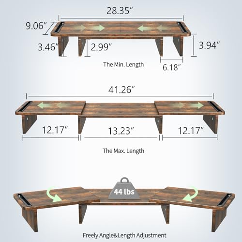 Zimilar Dual Monitor Stand Riser, Monitor Stand with Adjustable Length and Angle, Wood Monitor stand for desk, Monitor Riser for 2 monitors with Storage Space(Rust Brown Large) - Image 2