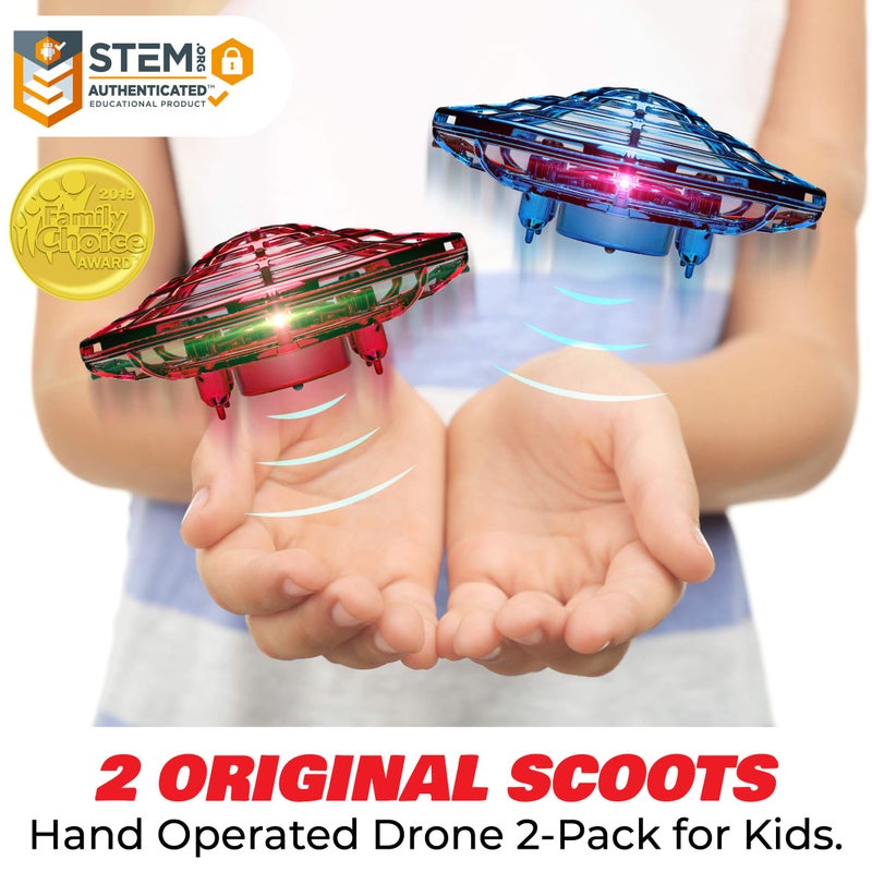 Force1 Scoot Duo Hand Operated Drone for Kids or Adults  2pk Hands Free Motion Sensor Mini Drones Easy Indoor Flying Ball Small UFO Toys for Boys and Girls Red and Blue - Image 3