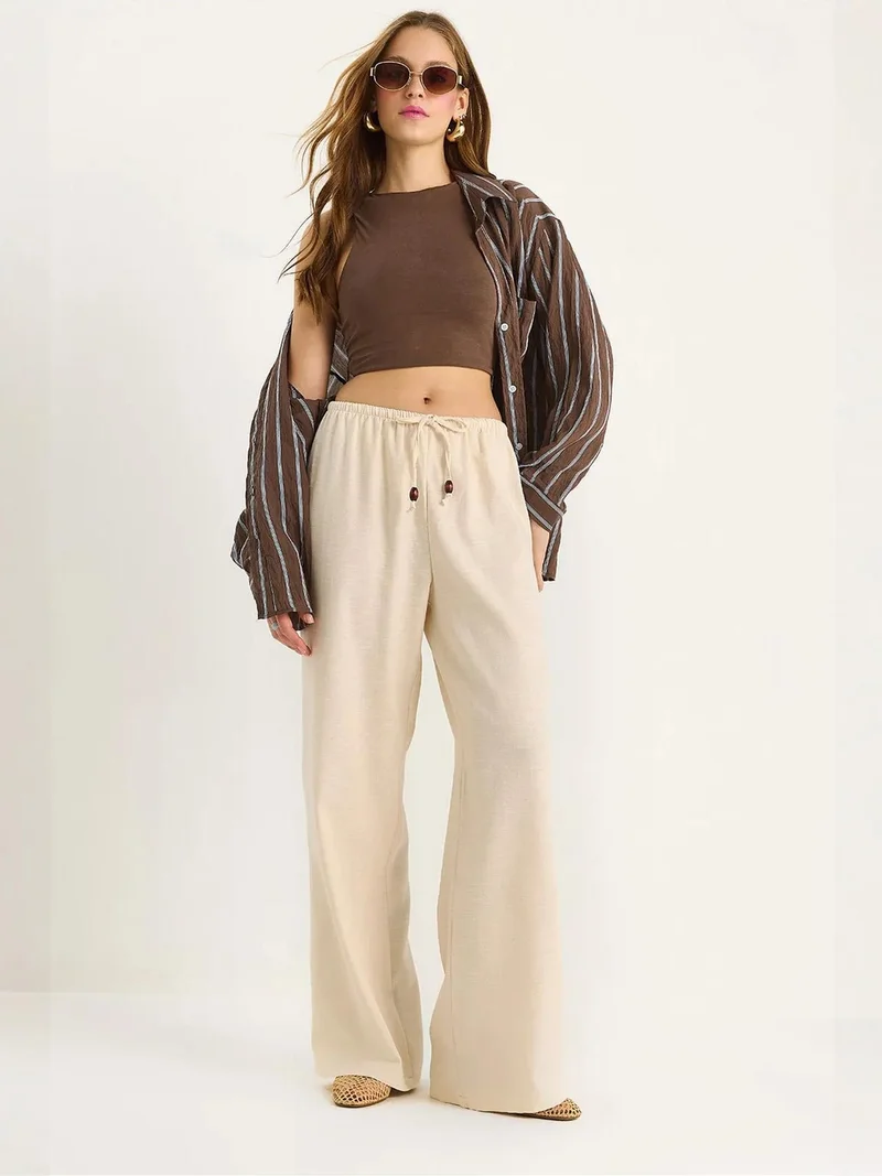 LUCCI High Waist Wide Leg Pants with Drawstring