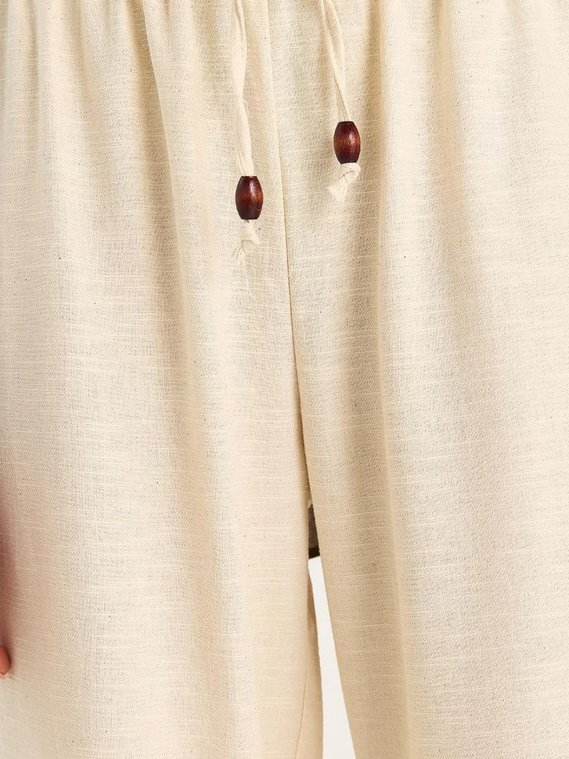Bianco Lucci Beige Natural LUCCI High Waist Wide Leg Pants with Drawstring for Women | Best Price UAE