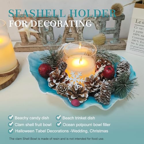 Accessoryway Large Turquoise-Aqua blue Sea Shells Decorative Bowl Resin Clam Shell Bowl Beach Decorations for Home Coastal Beach Decor Decoration Storage Bowls & Home Office Nautical Themed Party Decor -10.2-1PC - Image 5