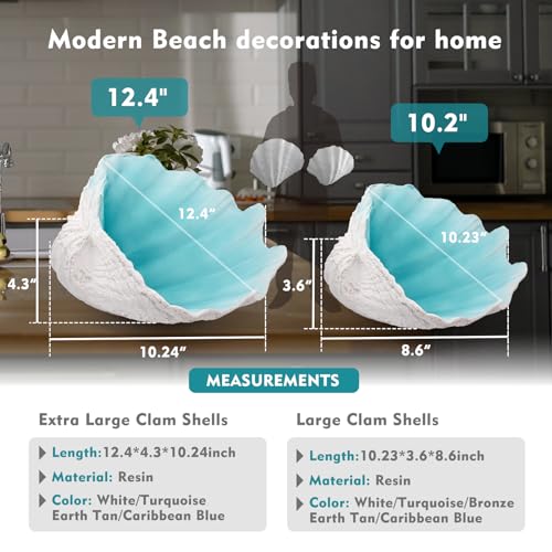 Accessoryway Large Turquoise-Aqua blue Sea Shells Decorative Bowl Resin Clam Shell Bowl Beach Decorations for Home Coastal Beach Decor Decoration Storage Bowls & Home Office Nautical Themed Party Decor -10.2-1PC - Image 3