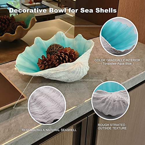 Accessoryway Large Turquoise-Aqua blue Sea Shells Decorative Bowl Resin Clam Shell Bowl Beach Decorations for Home Coastal Beach Decor Decoration Storage Bowls & Home Office Nautical Themed Party Decor -10.2-1PC - Image 2
