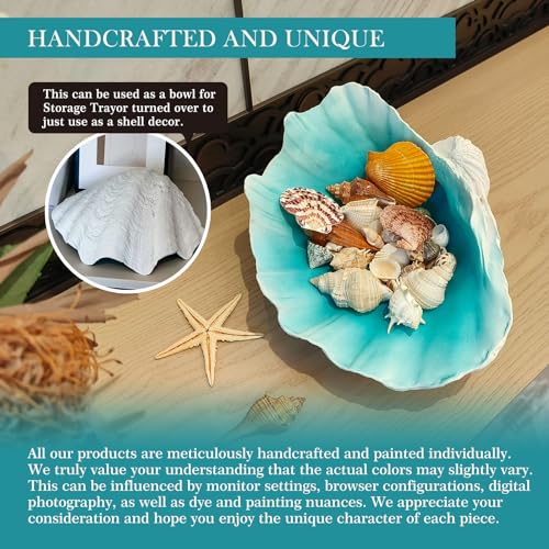 Accessoryway Large Turquoise-Aqua blue Sea Shells Decorative Bowl Resin Clam Shell Bowl Beach Decorations for Home Coastal Beach Decor Decoration Storage Bowls & Home Office Nautical Themed Party Decor -10.2-1PC - Image 4