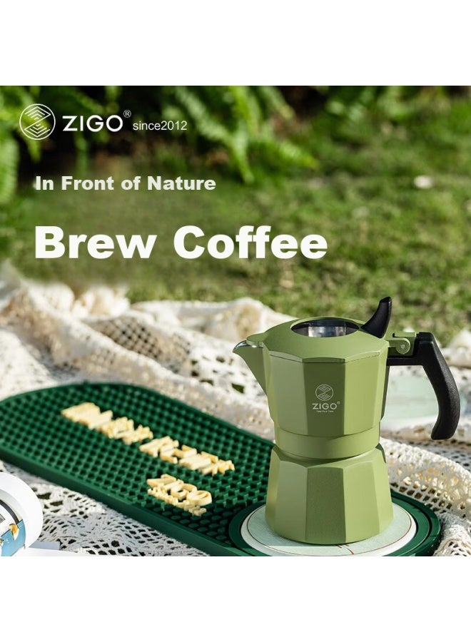 Zigo Dual-valve Moka Pot, Italian Espresso Pour-over Coffee Maker, For Home And Outdoor Use , 2-cup Capacity, Forest Green - Image 1