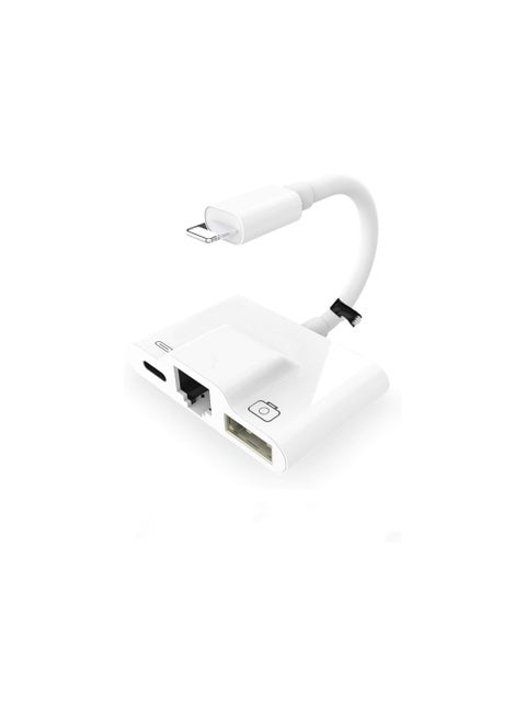 3 in 1 Lightning to Ethernet Adapter with USB Camera Reader & Fast Charging Port – RJ45 Wired Network Adapter for iOS Devices