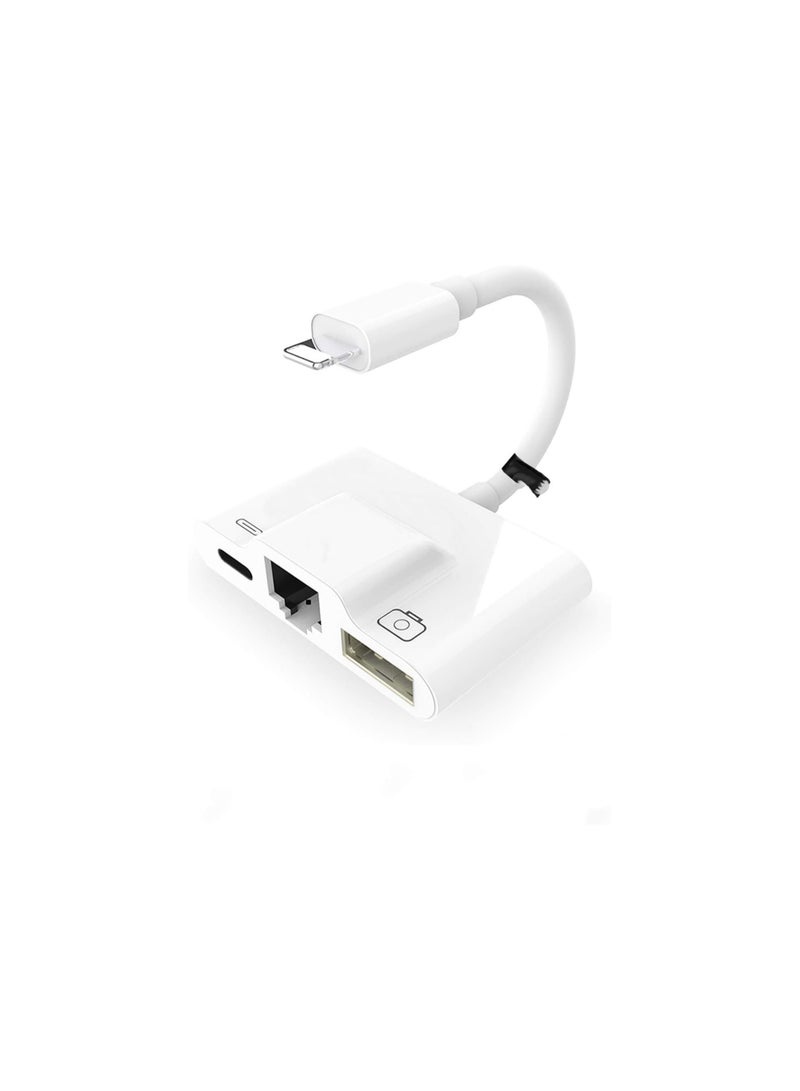 3 in 1 Lightning to Ethernet Adapter with USB Camera Reader & Fast Charging Port – RJ45 Wired Network Adapter for iOS Devices