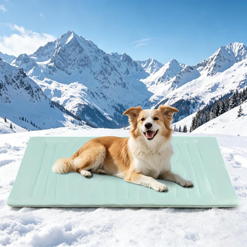YooxArmor Washable Dog Cooling Mat, Breathable Ice Silk Pet Cooling Pad, Portable Non-Slip Pet Mat for Crate Kennel Car Outdoor, for Small Medium Large Dogs Cats (Green-L) - Image 1